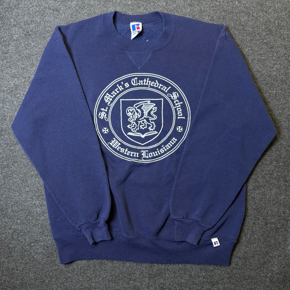 Vintage Russell Athletic Sweatshirt Mens L Navy St Marks Cathedral made in USA